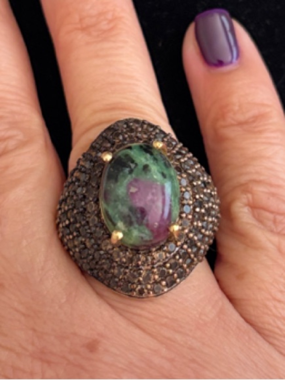 Cocktail  ring genuine top and  Zoisite ring size 7.5